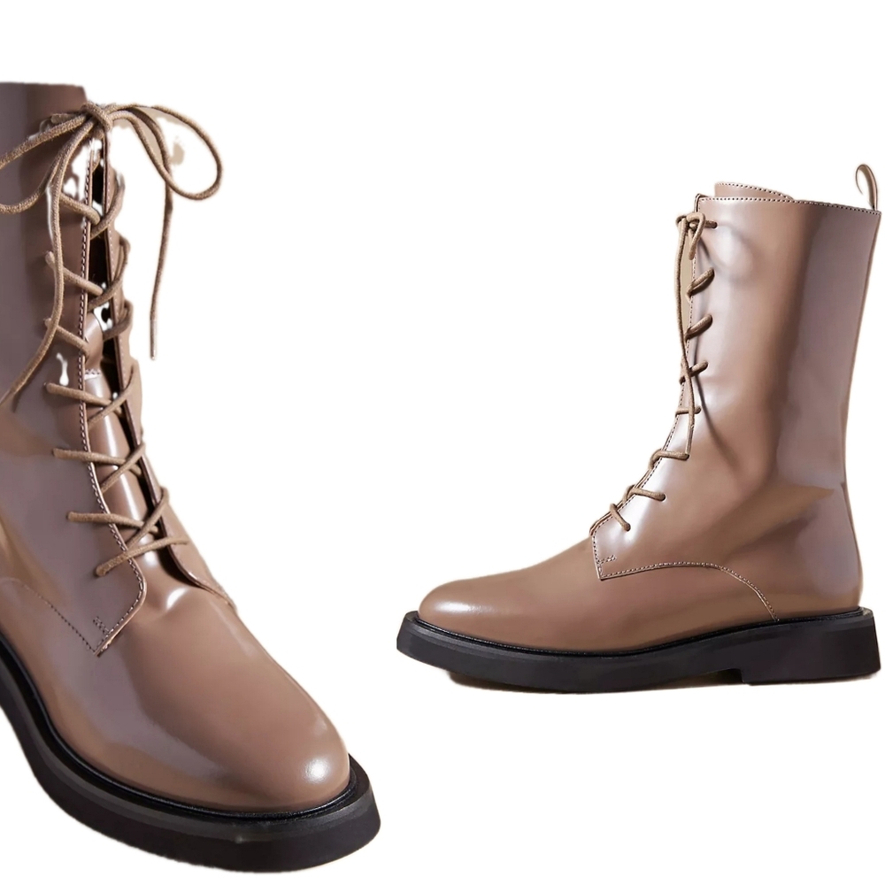 Anthropologie's PILCRO Leather Lace-Up Stompy Boots Taupe never worn